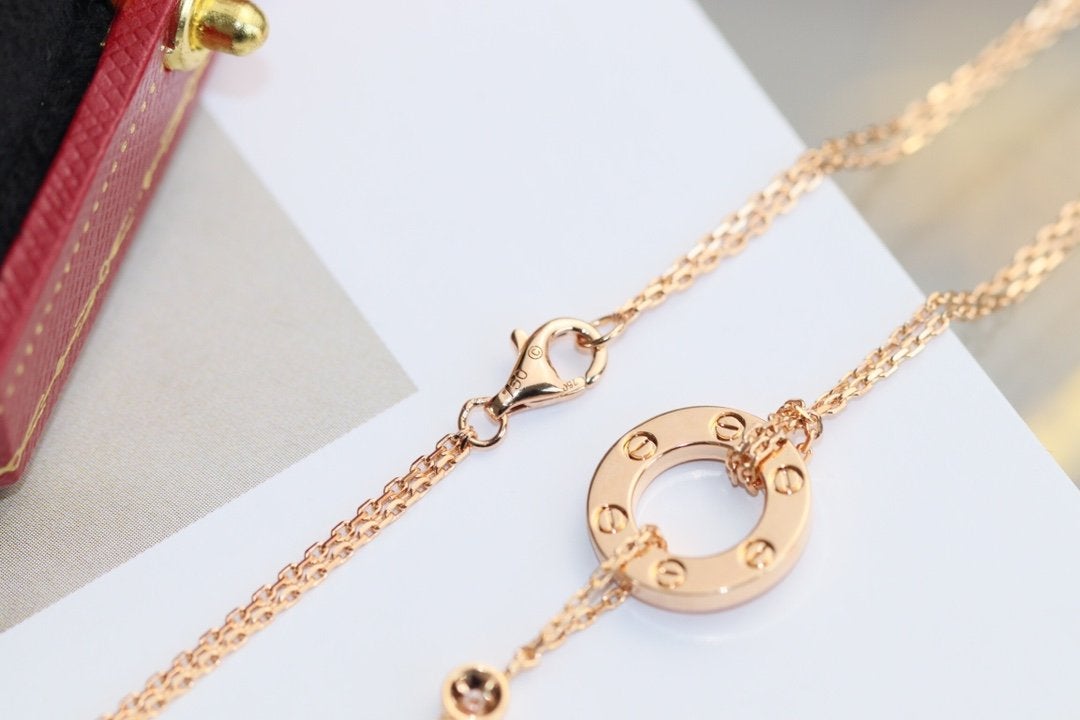 [Renovia Jewelry]LOVE NECKLACE ADJUSTABLE ROSE GOLD 2 DIAMOND