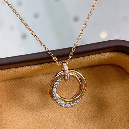 [Renovia Jewelry]TRINITY NECKLACE SILVER GOLD PINK GOLD DIAMONDS