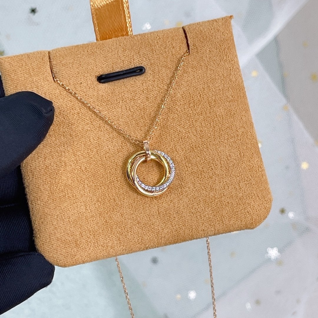 [Renovia Jewelry]TRINITY NECKLACE SILVER GOLD PINK GOLD DIAMONDS