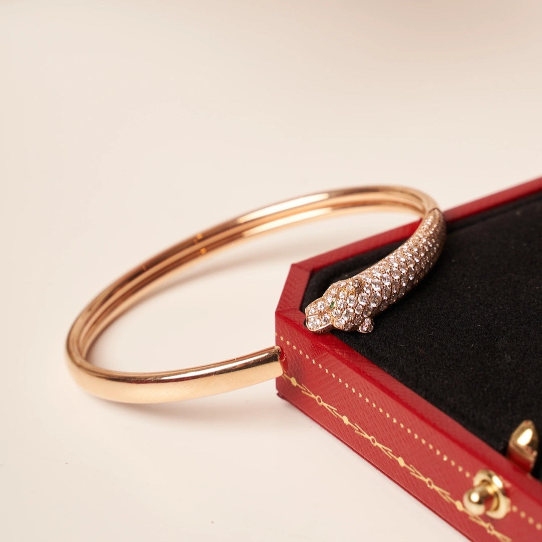 [Renovia Jewelry]PANTHERE ROSE GOLD DIAMOND OPEN BRACELET