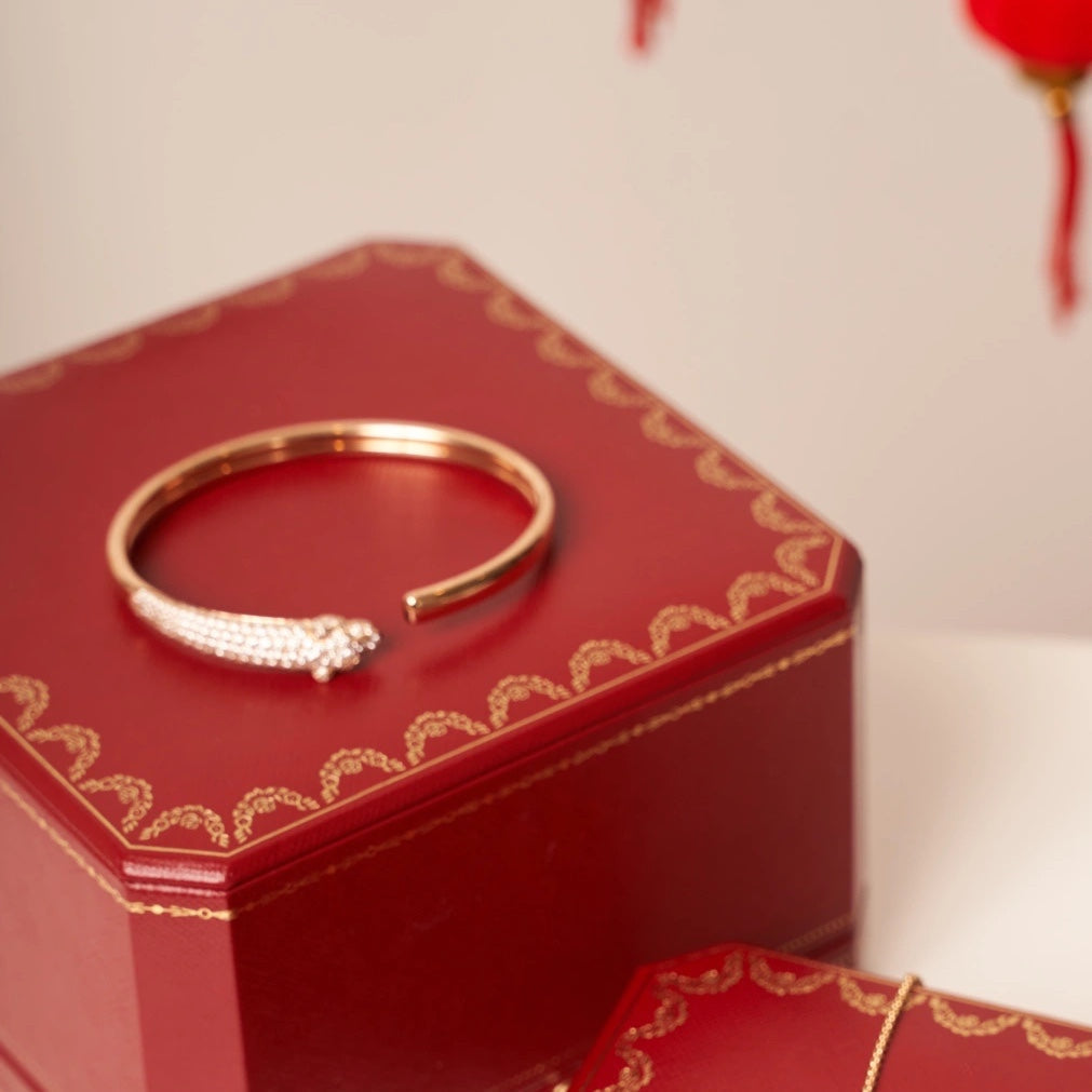 [Renovia Jewelry]PANTHERE ROSE GOLD DIAMOND OPEN BRACELET