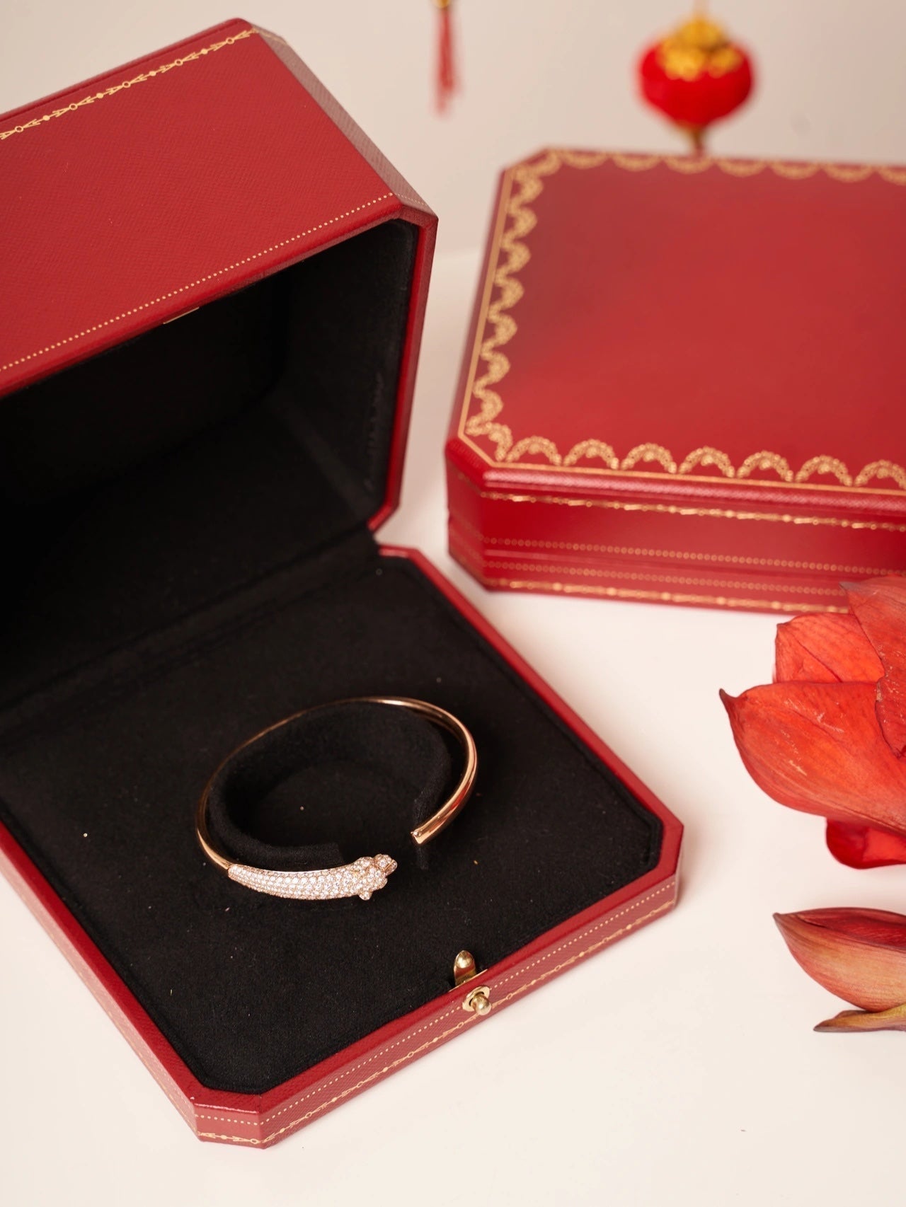 [Renovia Jewelry]PANTHERE ROSE GOLD DIAMOND OPEN BRACELET