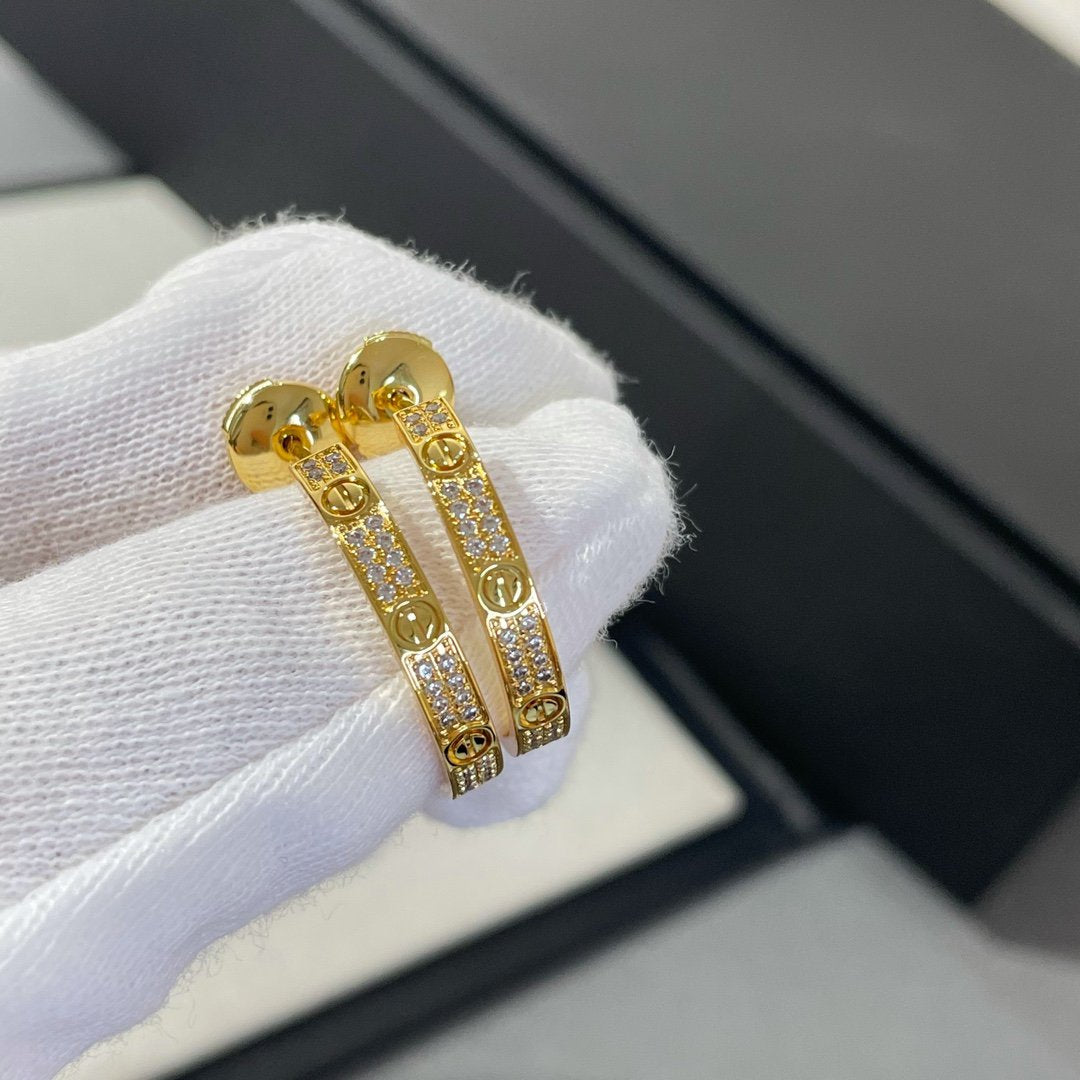 [Renovia Jewelry]LOVE DIAMOND GOLD HOOP EARRINGS