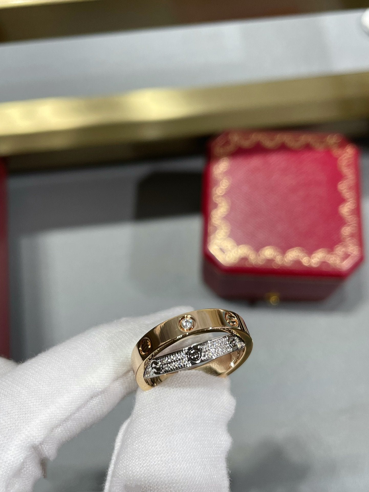 [Renovia Jewelry]LOVE PINK GOLD SILVER DIAMOND DOUBLE RING