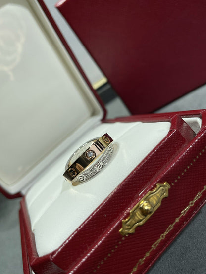 [Renovia Jewelry]LOVE PINK GOLD SILVER DIAMOND DOUBLE RING