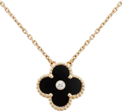 [Renovia Jewelry]CLOVER 15MM DIAMOND ONYX NECKLACE