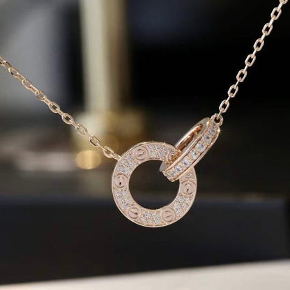 [Renovia Jewelry]LOVE 7.6MM NECKLACE ROSE GOLD AND SILVER  FULL DIAMOND
