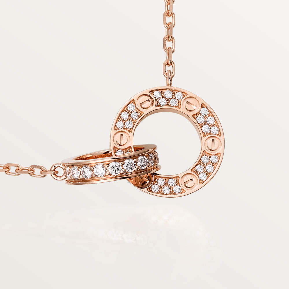[Renovia Jewelry]LOVE 7.6MM NECKLACE ROSE GOLD AND SILVER  FULL DIAMOND