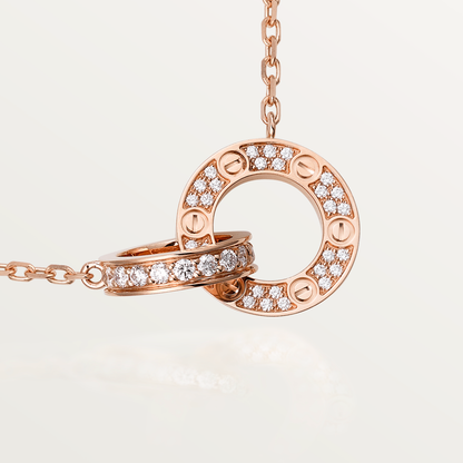 [Renovia Jewelry]LOVE 7.6MM NECKLACE ROSE GOLD AND SILVER  FULL DIAMOND