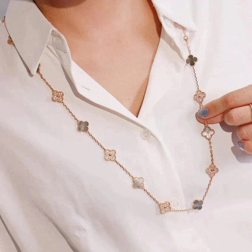[Renovia Jewelry]CLOVER 20 MOTIFS DARK MOP DIAMOND  NECKLACE