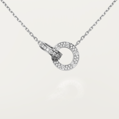 [Renovia Jewelry]LOVE 7.6MM NECKLACE ROSE GOLD AND SILVER  FULL DIAMOND