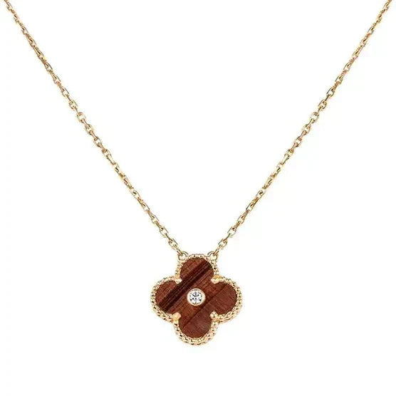 [Renovia Jewelry]CLOVER 15MM DIAMOND AND YELLOW TIGER'S EYE AGATE necklace