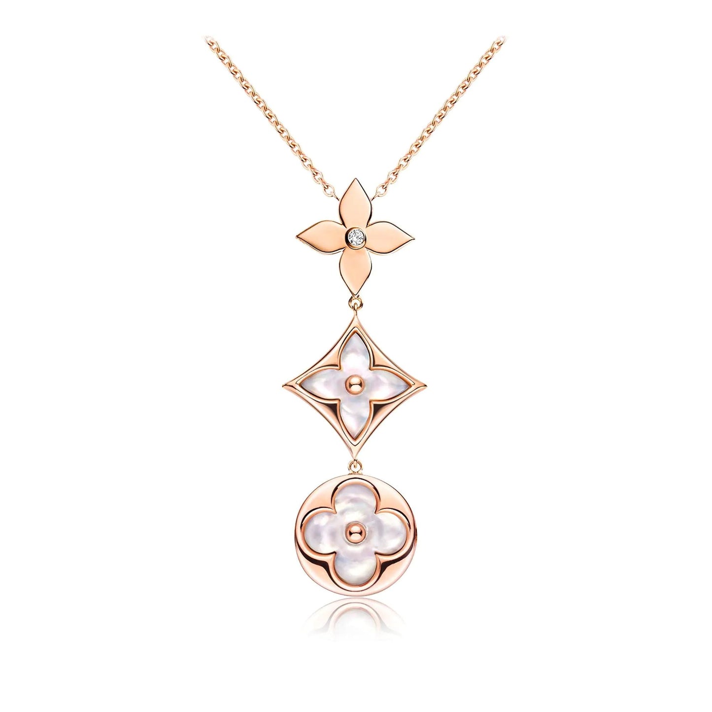 [Renovia Jewelry]COLOR BLOSSOM LARIAT NECKLACE PINK GOLD WHITE MOTHER PEARL AND DIAMOND