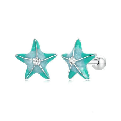 Blaue Seestern Ohrstecker Platinbeschichtet Schlichte Ohrringe