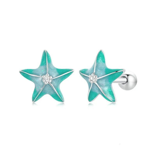 Blaue Seestern Ohrstecker Platinbeschichtet Schlichte Ohrringe