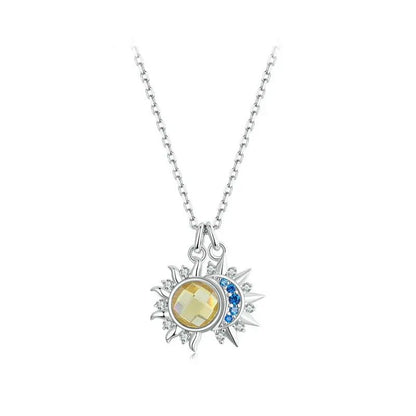 Weißgold plattierte Sonne und Mond Halskette