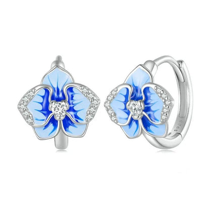Blaue Emaille Schmetterling Orchidee Ohrclips Phalaenopsis Blume Ohrringe