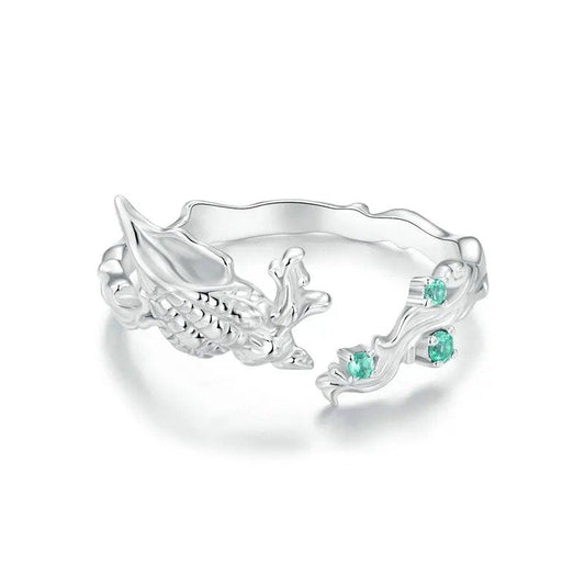 Muschel Offener Ring mit grünen Zirkonia besetzt Ocean Serie Verstellbare Ringe