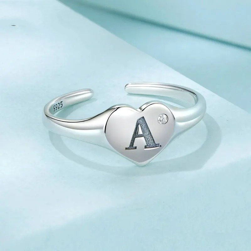 Gravierter Initialen-Buchstabe A Offener Ring Herzförmige Verstellbare Stapelringe