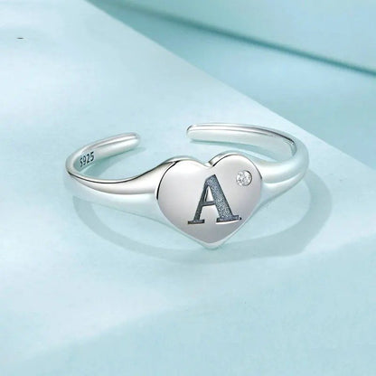 Gravierter Initialen-Buchstabe A Offener Ring Herzförmige Verstellbare Stapelringe