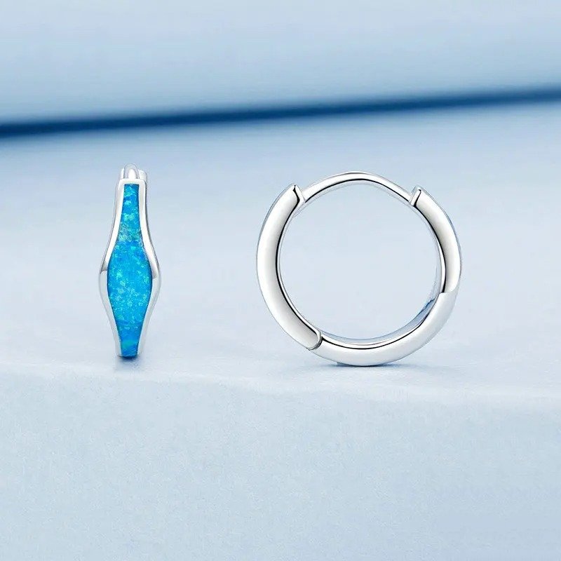 Opal-Creolen für Damen, Weißgold plattiert
