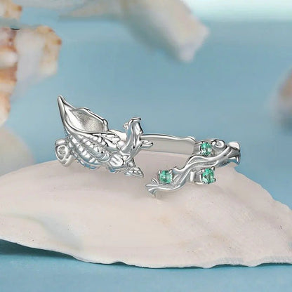Muschel Offener Ring mit grünen Zirkonia besetzt Ocean Serie Verstellbare Ringe