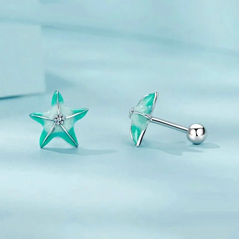 Blaue Seestern Ohrstecker Platinbeschichtet Schlichte Ohrringe