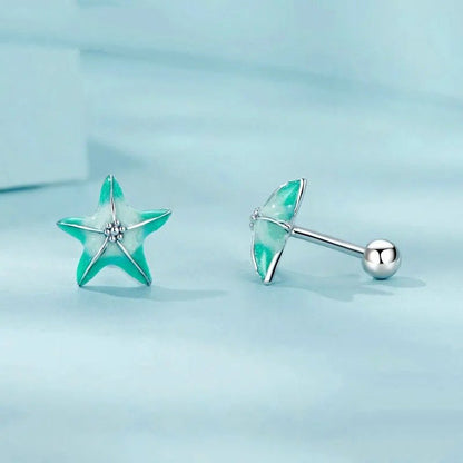 Blaue Seestern Ohrstecker Platinbeschichtet Schlichte Ohrringe