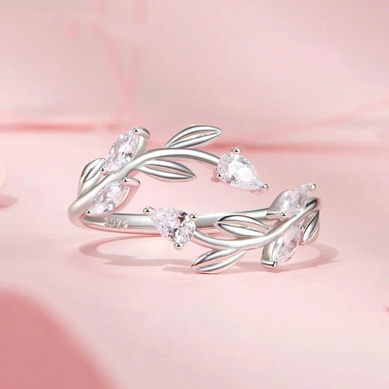 Einfacher verstellbarer Ring mit Blättern Glücksbringer-Blätter Statement