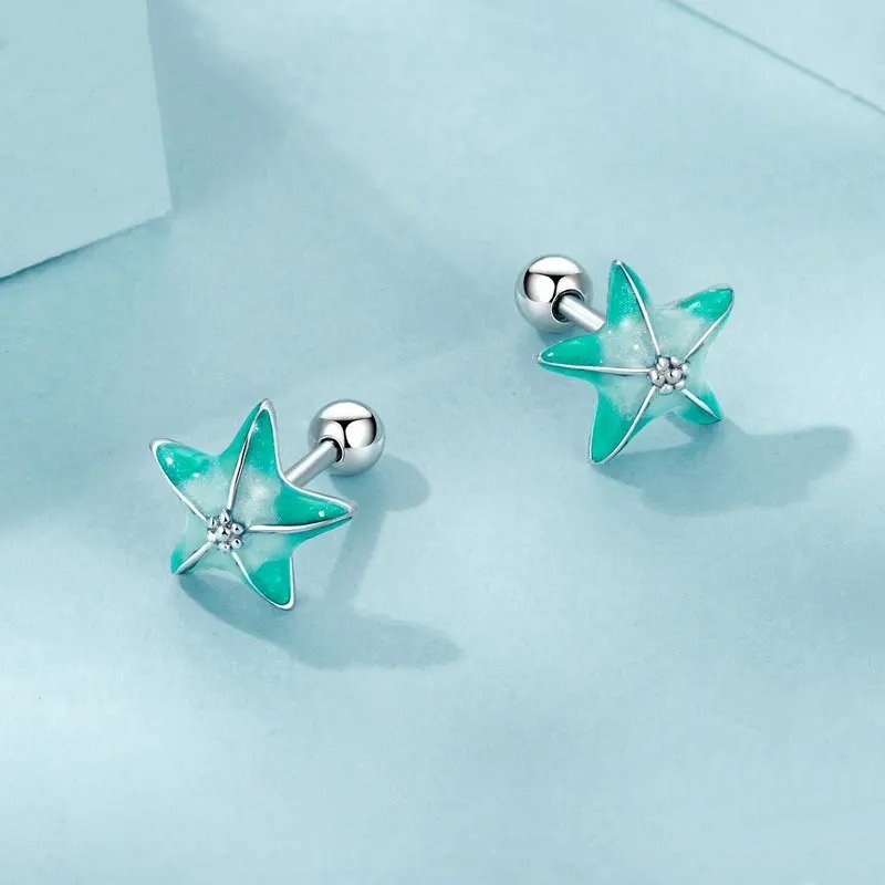 Blaue Seestern Ohrstecker Platinbeschichtet Schlichte Ohrringe