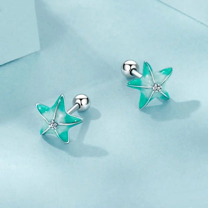 Blaue Seestern Ohrstecker Platinbeschichtet Schlichte Ohrringe