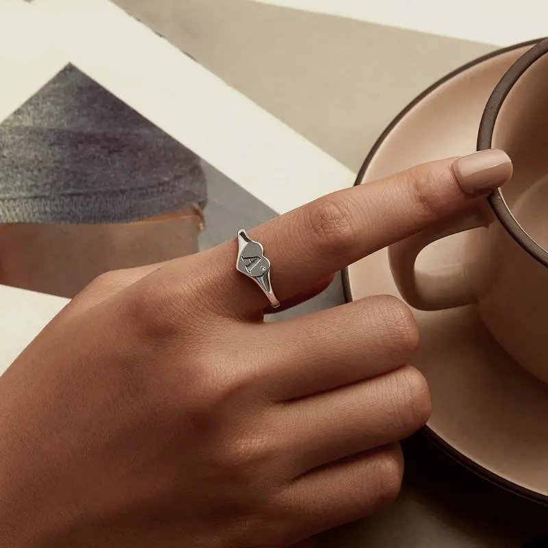 Gravierter Initialen-Buchstabe A Offener Ring Herzförmige Verstellbare Stapelringe