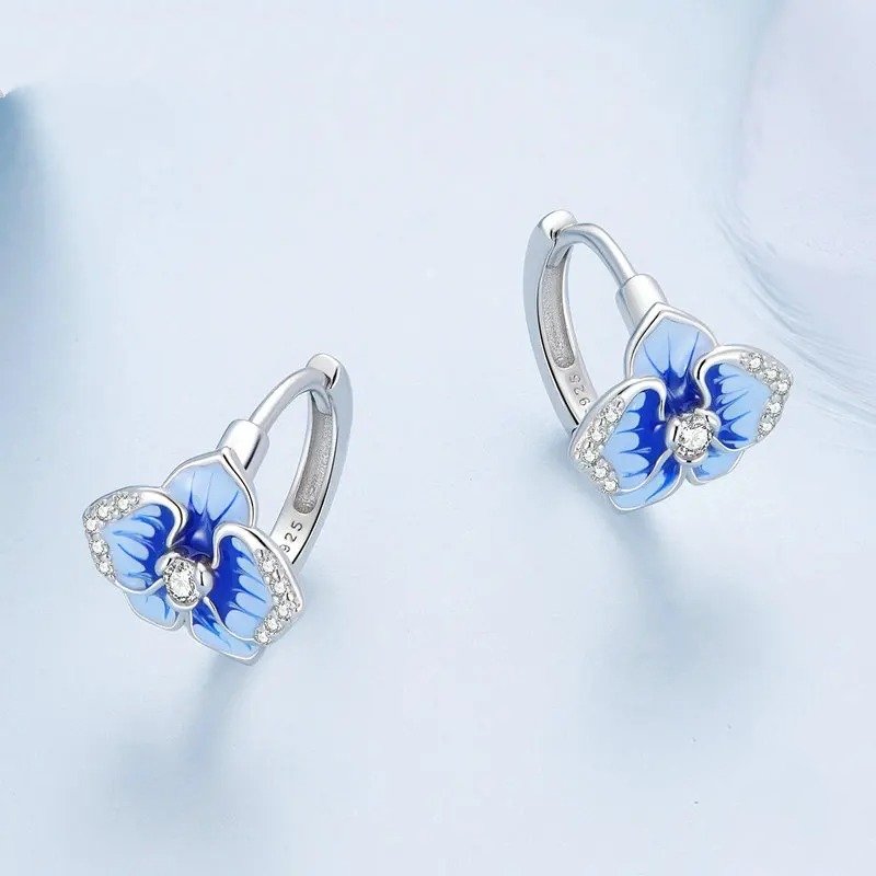Blaue Emaille Schmetterling Orchidee Ohrclips Phalaenopsis Blume Ohrringe