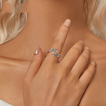 Einfacher verstellbarer Ring mit Blättern Glücksbringer-Blätter Statement
