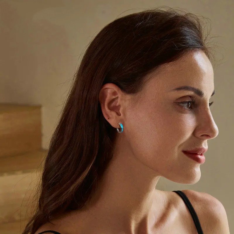 Opal-Creolen für Damen, Weißgold plattiert