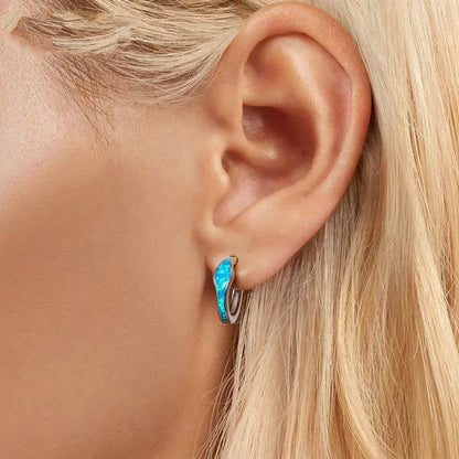 Opal-Creolen für Damen, Weißgold plattiert