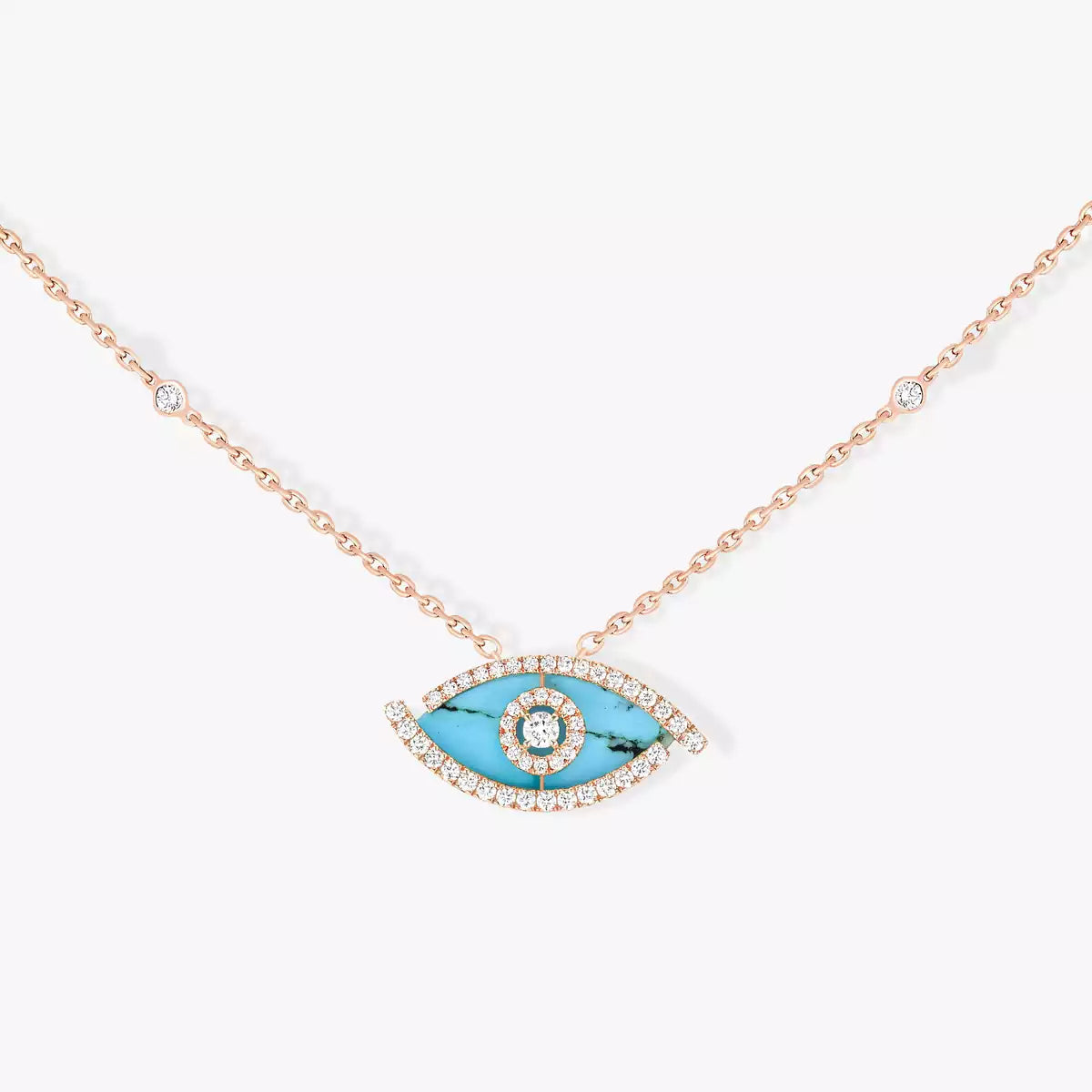 [Renovia Jewelry]Lucky Eye Diamond Necklace in Rose Gold and Turquoise