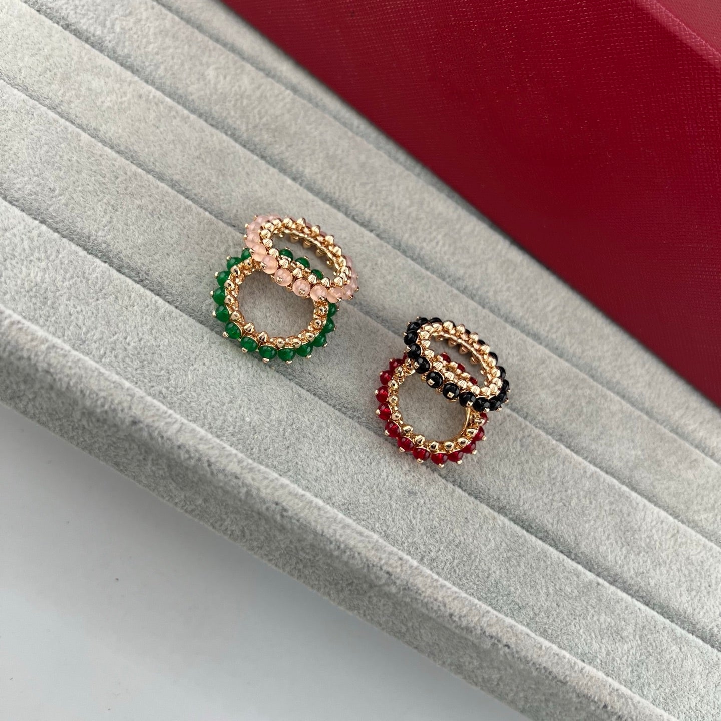 [Renovia Jewelry]PYRAMID COLORED STONE STUD RING