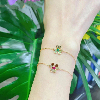 [Renovia Jewelry]FRIVOLE GOLD FLOWER PINK MALACHITE BRACELET