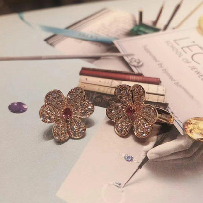 [Renovia Jewelry]FRIVOLE PINK GOLD FLOWER DIAMOND EARRINGS